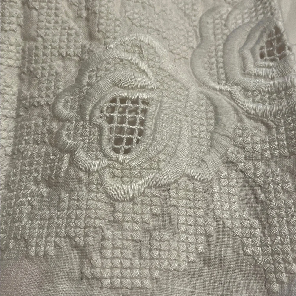 Laureen Ralph Lauren White Linen A-Line Dress w/Pleats & Embroidered detail 14 - Picture 5 of 17